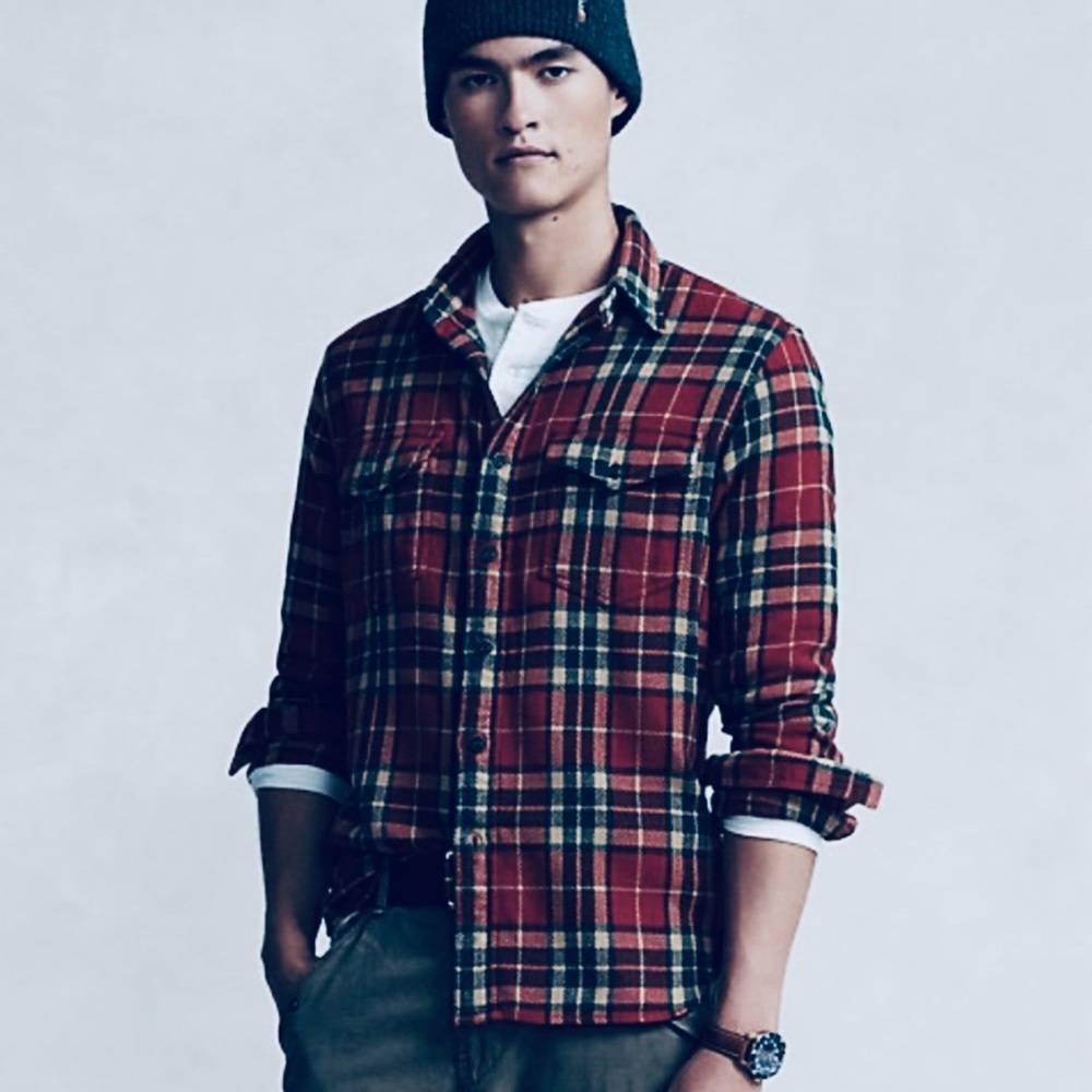 POLO Ralph Lauren Relaxed Fit Plaid Flannel Workshirt/Shacket, Maroon/Green